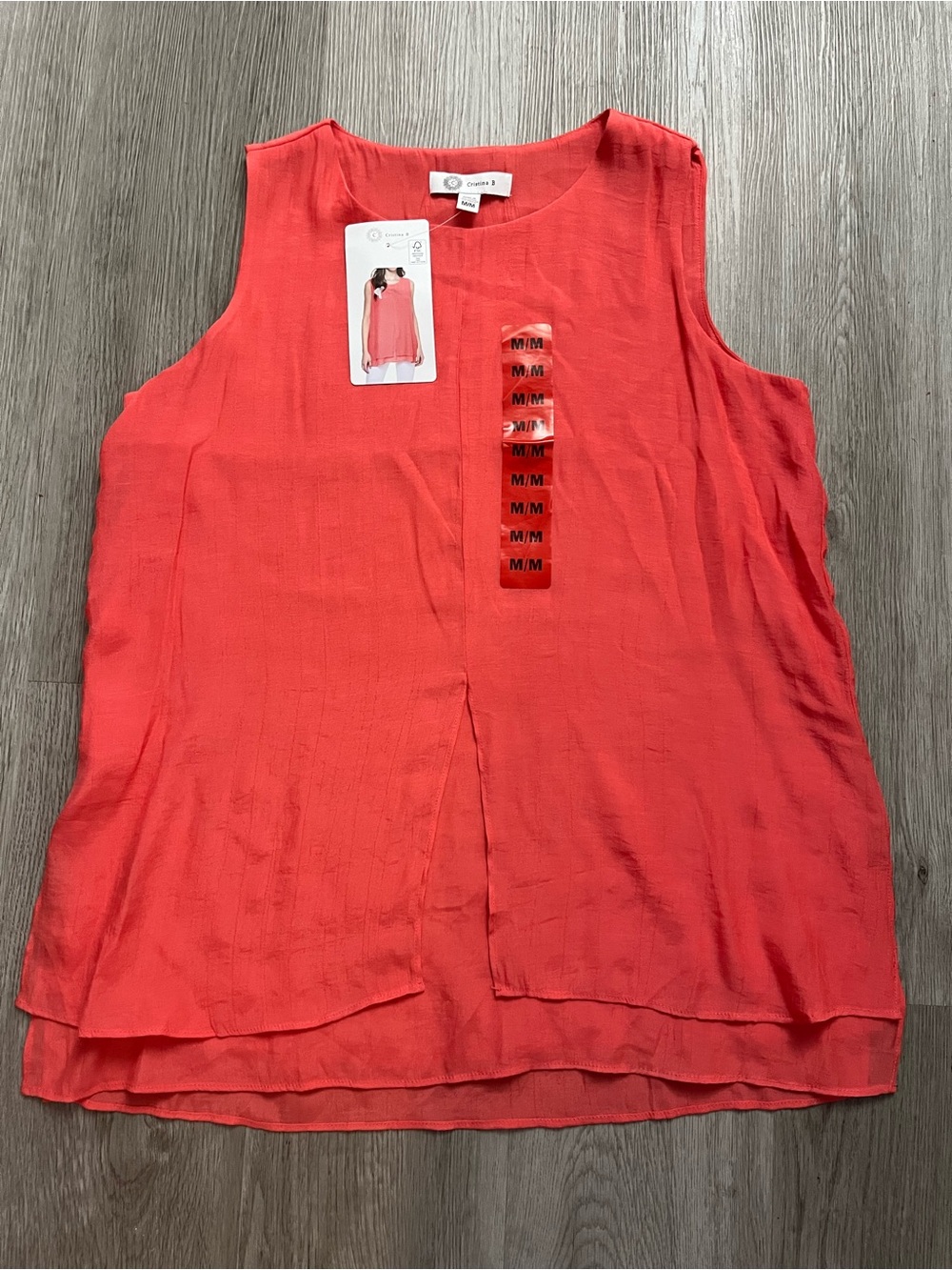 🔥332–NWT Coral Split-Front Sleeveless Layered Tank